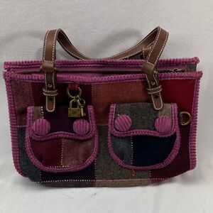 Gap Corky Fabric Colorful Patchwork Padlock Key Charm Medium Women's Bag